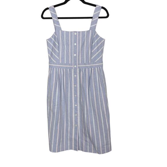 Draper James 6 Blue White Striped Shift Dress Button Front Square Neck Cotton - Picture 1 of 11